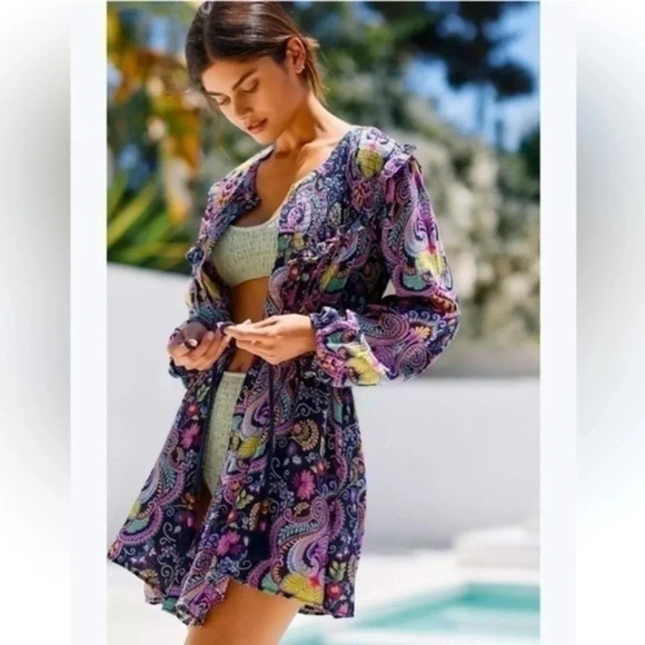 Anthropologie Purple Paisley Bohemian Cover-Up By Anthropologie Swimwear Size M